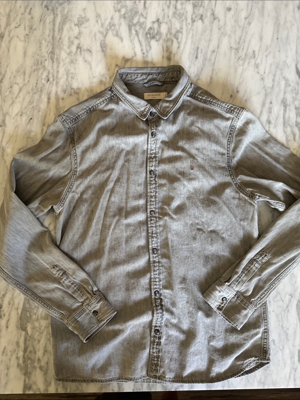 All Saints Men's Light Grey Washed Button-Down Shirt
